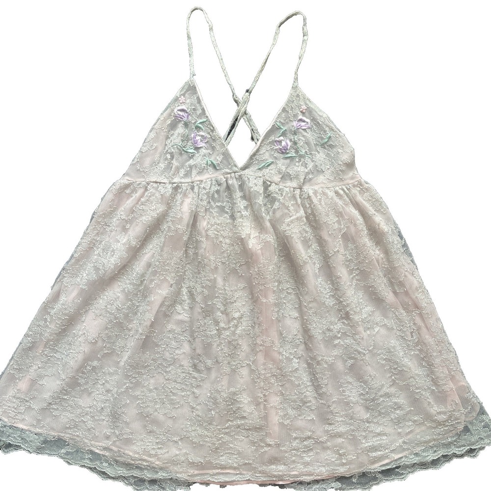 VTG Victoria's Secret Babydoll Women S Pink Lace Floral Embroidered Coquette Y2K